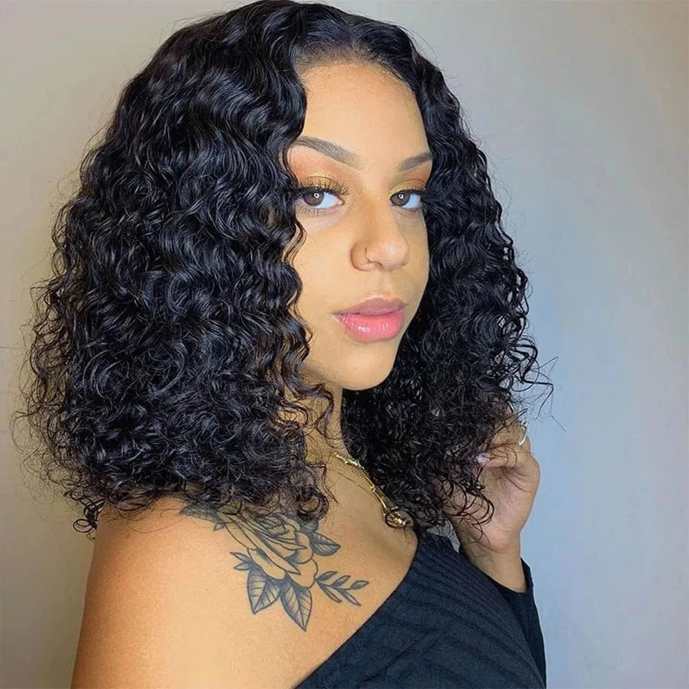 YL Short Deep Curly Bob Wig 13x4 Lace Frontal Human Hair Wigs for Women Pre-Plucked Deep Wave Closure Lace Wigs