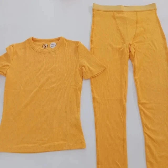 YOKE Custom Logo Color Skinny Ribbed Shirt and Shorts Set women Leggings for Women Skim Loungewear Women's Sets