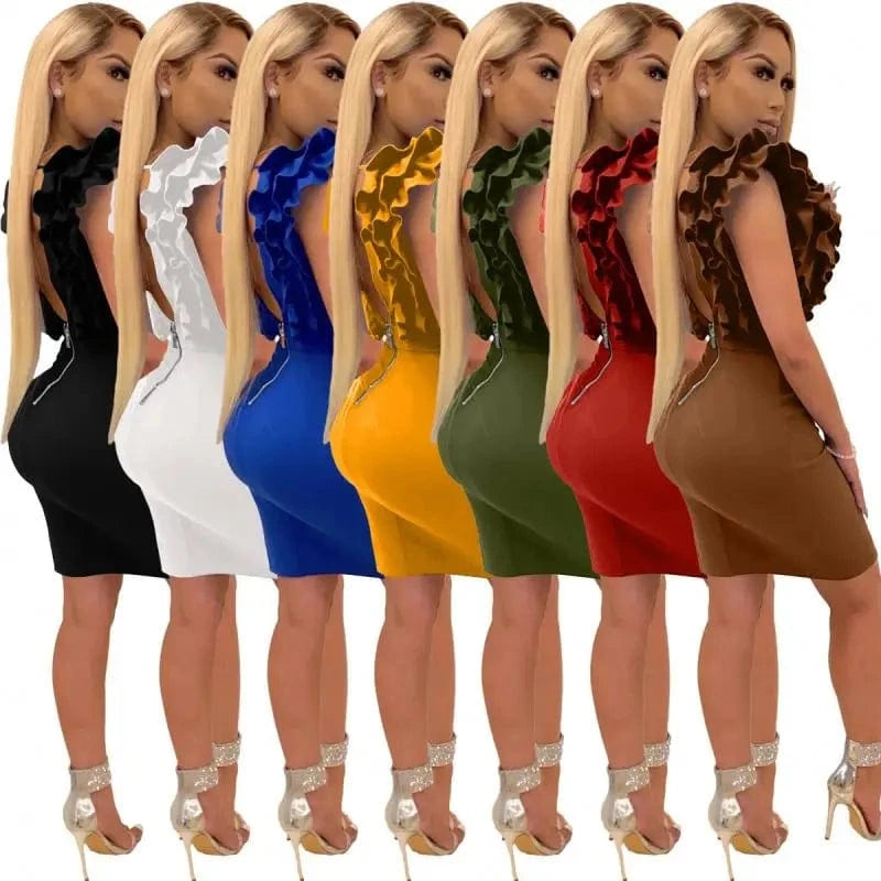 YP 2024 New Arrivals Patchwork Ruffles Backless Dress Solid Split Mini Dress For Women Sleeveless V Neck Dress