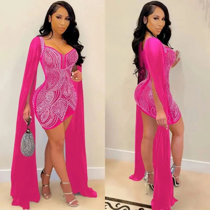YP Woman Dresses New Arrivals 2024 Club Bodycon Prom Dress Short Rhinestone Hot Night Dress