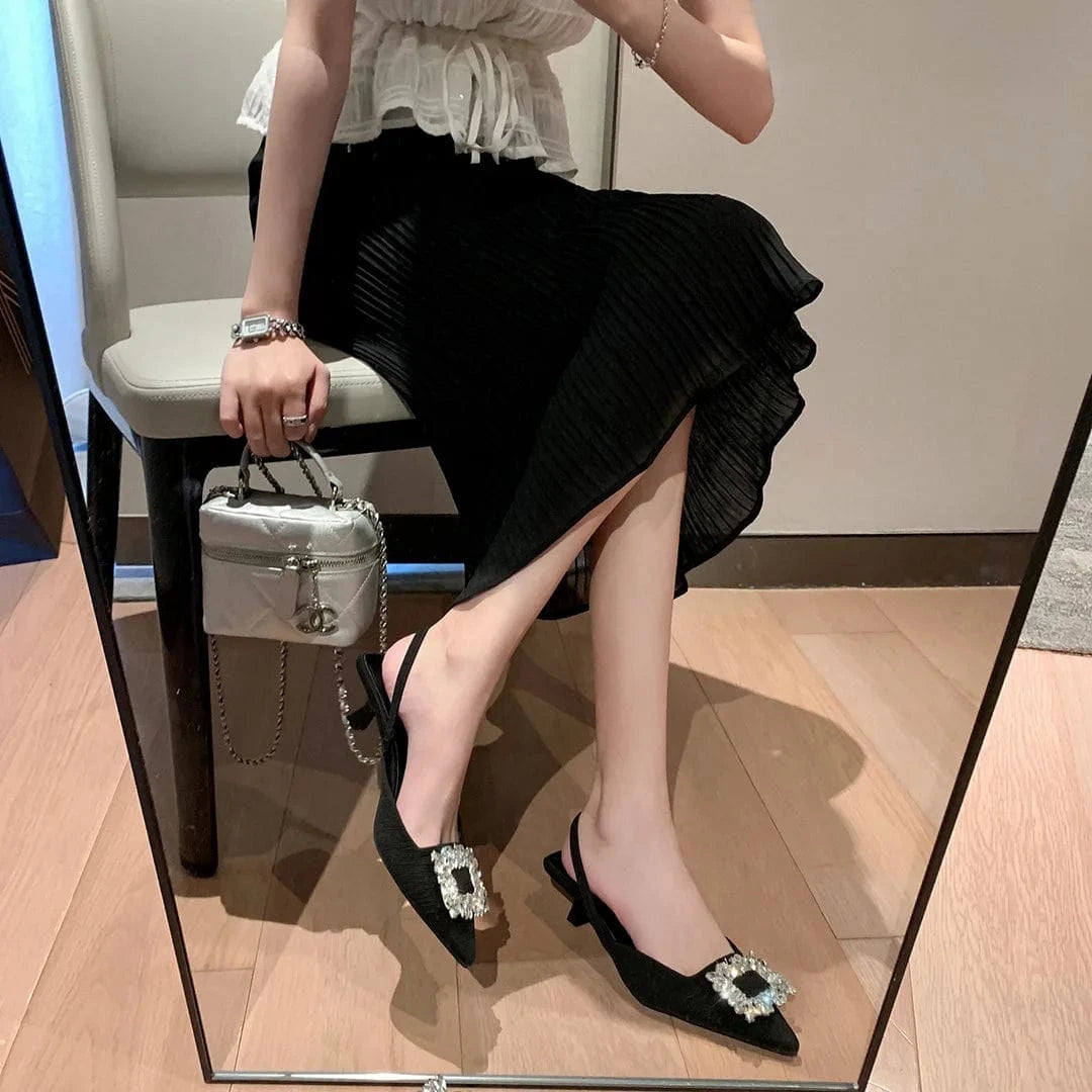 YQY012 Top Quality Luxury Rhinestone Square Button Low Heel 3cm High Heels Sandals For Women And Ladies Sandals