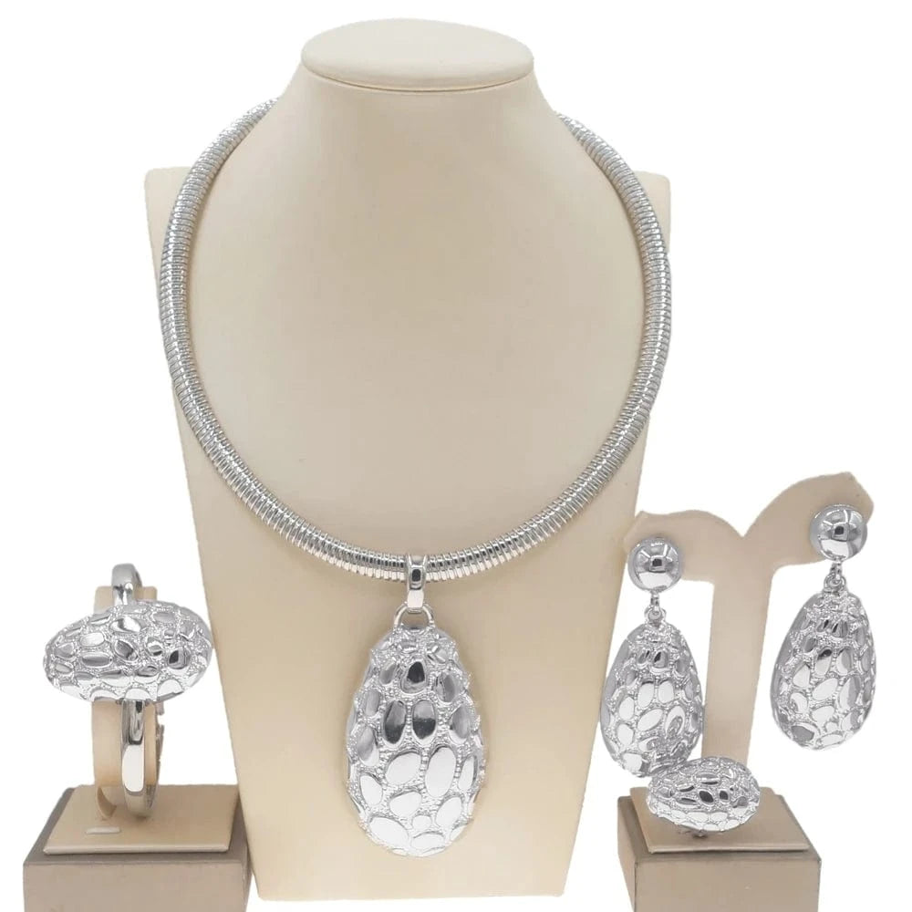 Yulaili Hot Sale Fashion Brazilian 18k Accessories For Women Portable Necklace American Diamond Gold Plated Wedding Jewelry Sets