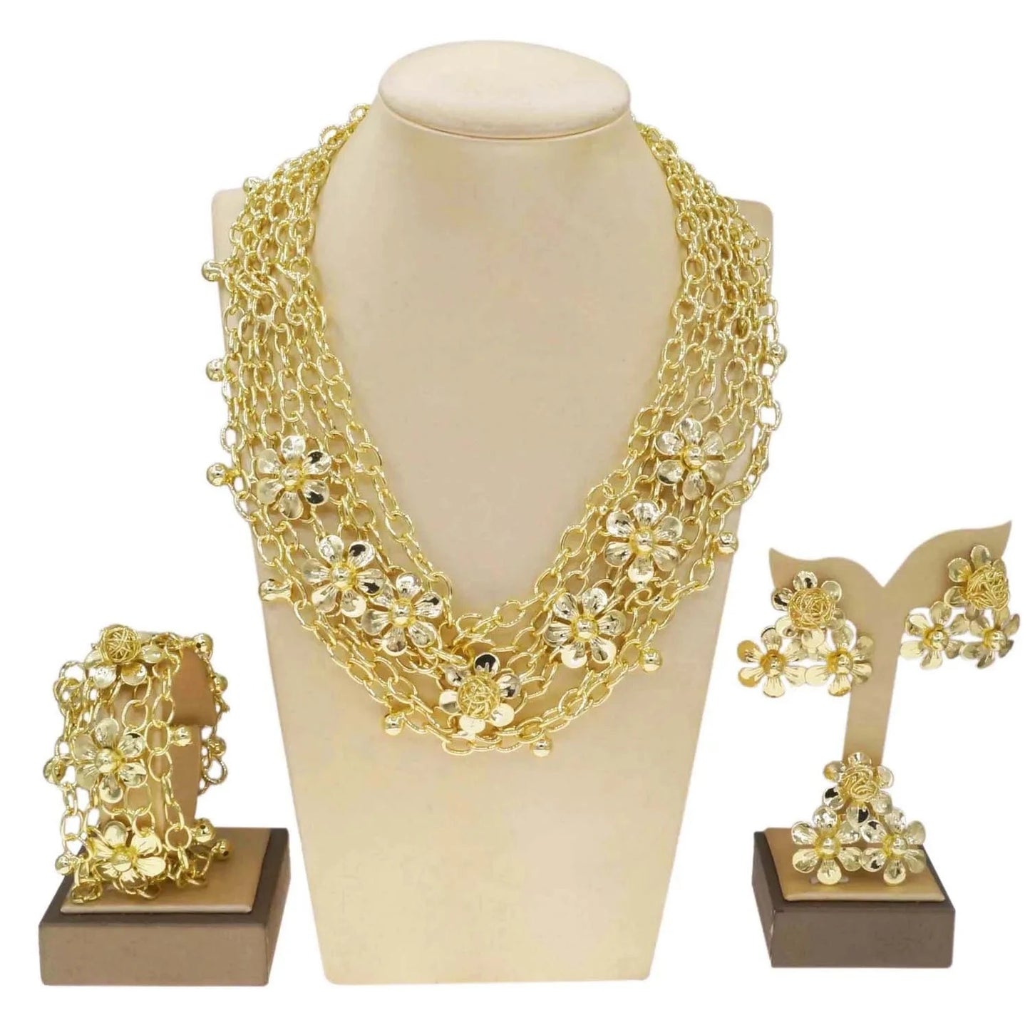 Yulaili New Design Brazilian Gold Plating Jewelry Sets Copper Necklace Earrings Jewellery Set Fashion Women Party Banquet Gift
