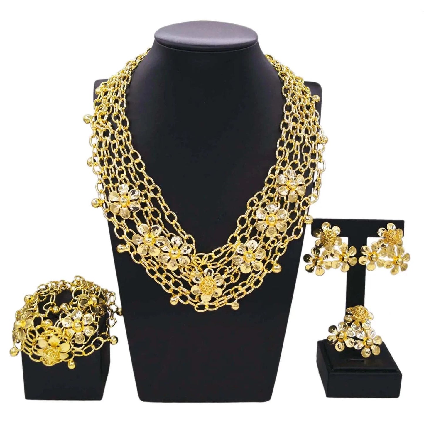 Yulaili New Design Brazilian Gold Plating Jewelry Sets Copper Necklace Earrings Jewellery Set Fashion Women Party Banquet Gift