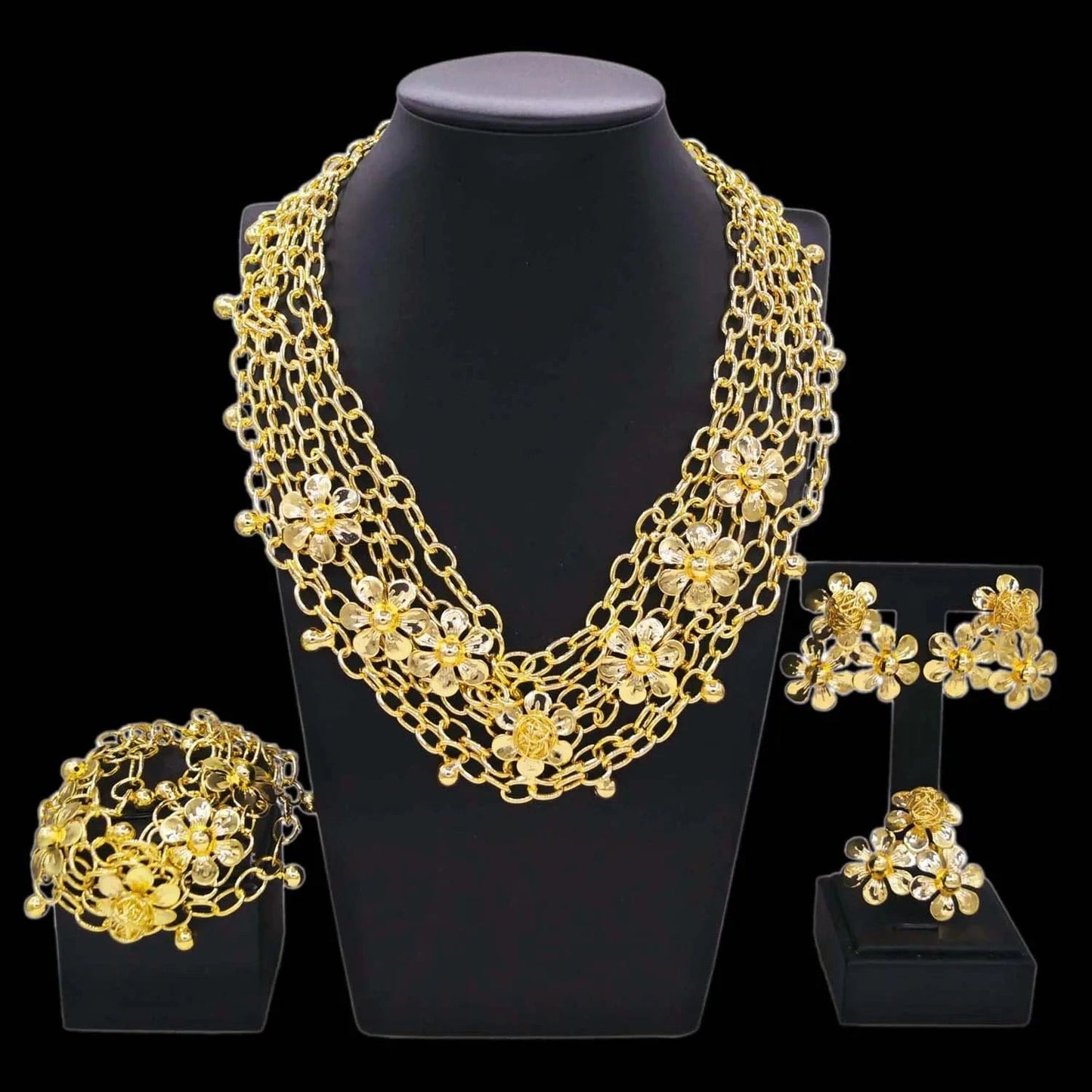 Yulaili New Design Brazilian Gold Plating Jewelry Sets Copper Necklace Earrings Jewellery Set Fashion Women Party Banquet Gift