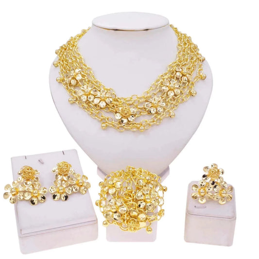 Yulaili New Design Brazilian Gold Plating Jewelry Sets Copper Necklace Earrings Jewellery Set Fashion Women Party Banquet Gift