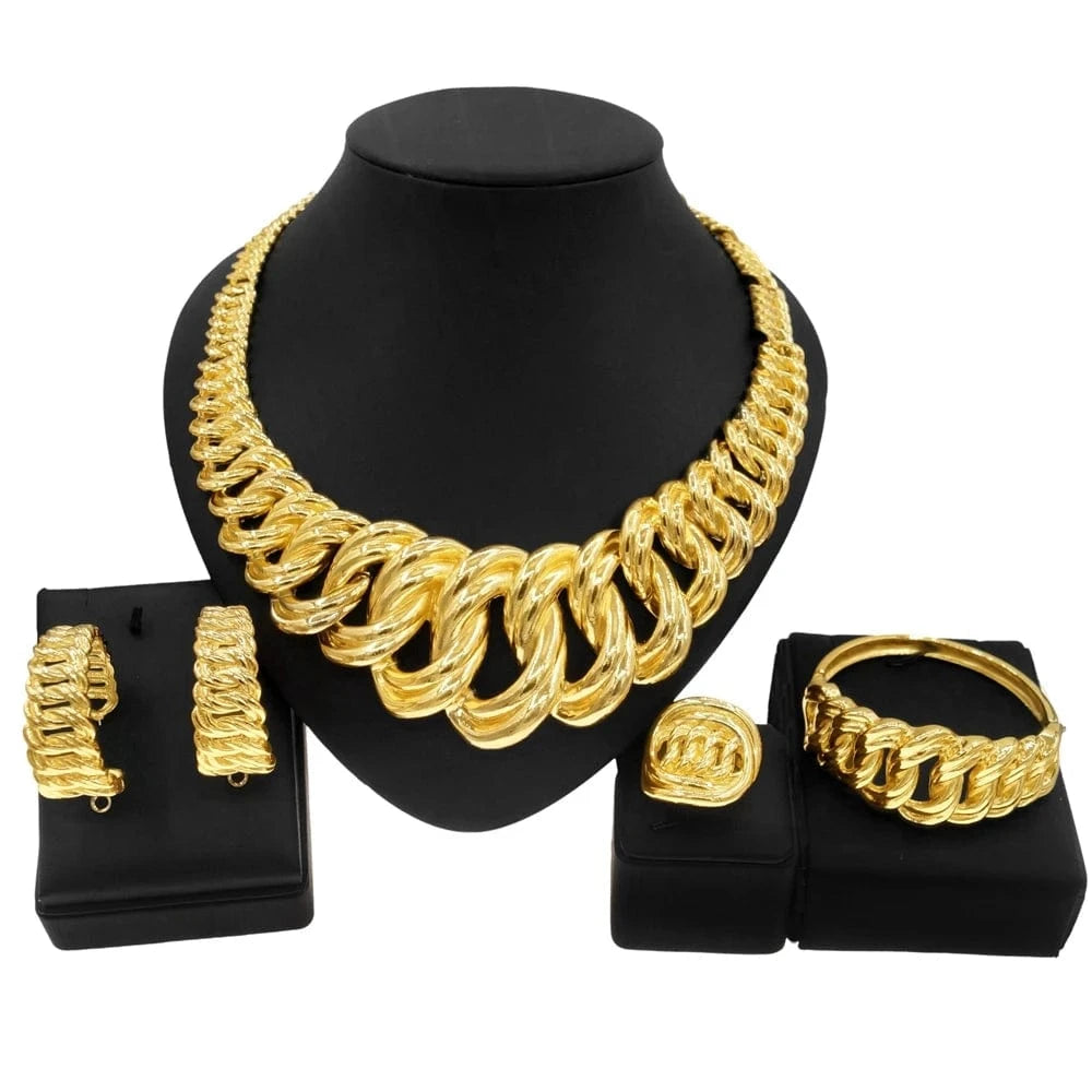 Yuliali Exquisite  Brazilian Gold Jewelry Set Unique Women Big Style Hot Sale Latest Design Necklace 4 Pieces Jewellery Sets