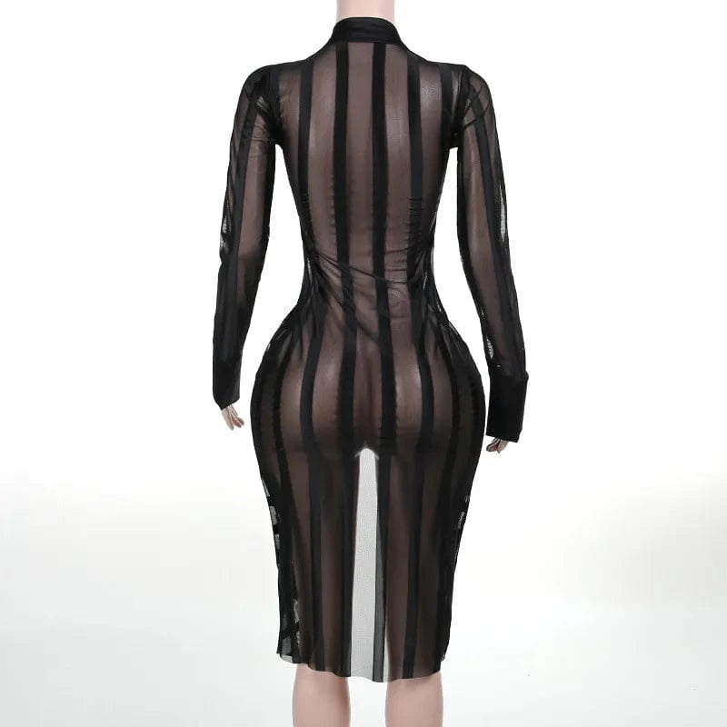 Yy23425mh Sexy Autumn New Women's Mesh Dress See-through Patchwork Long-sleeved Bodycon Dress Maxi Dress For Lady Women