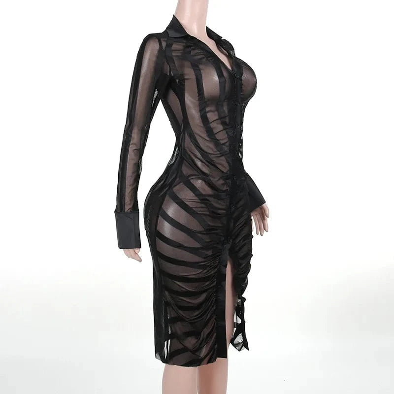 Yy23425mh Sexy Autumn New Women's Mesh Dress See-through Patchwork Long-sleeved Bodycon Dress Maxi Dress For Lady Women