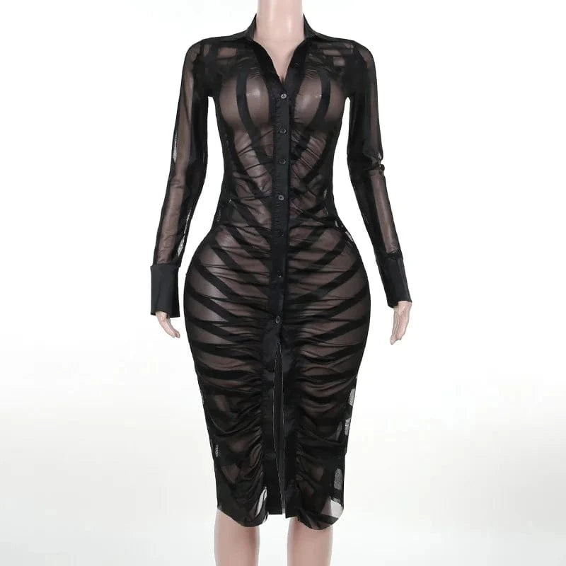 Yy23425mh Sexy Autumn New Women's Mesh Dress See-through Patchwork Long-sleeved Bodycon Dress Maxi Dress For Lady Women