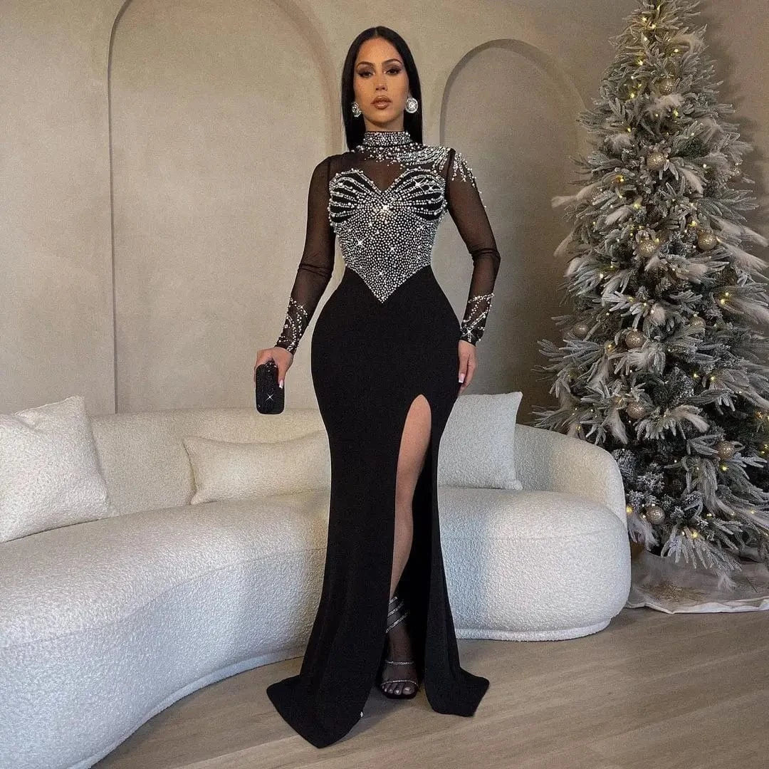 Z176368 2024 mesh gown elegant ball gown pearl evening dress diamond Tight Waist Hip Elastic Split dress