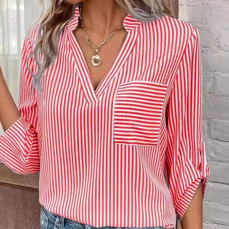 Z189777 2024 woman clothes spring summer stylish casual print shirts women's blouses v collar long sleeve ladies tops