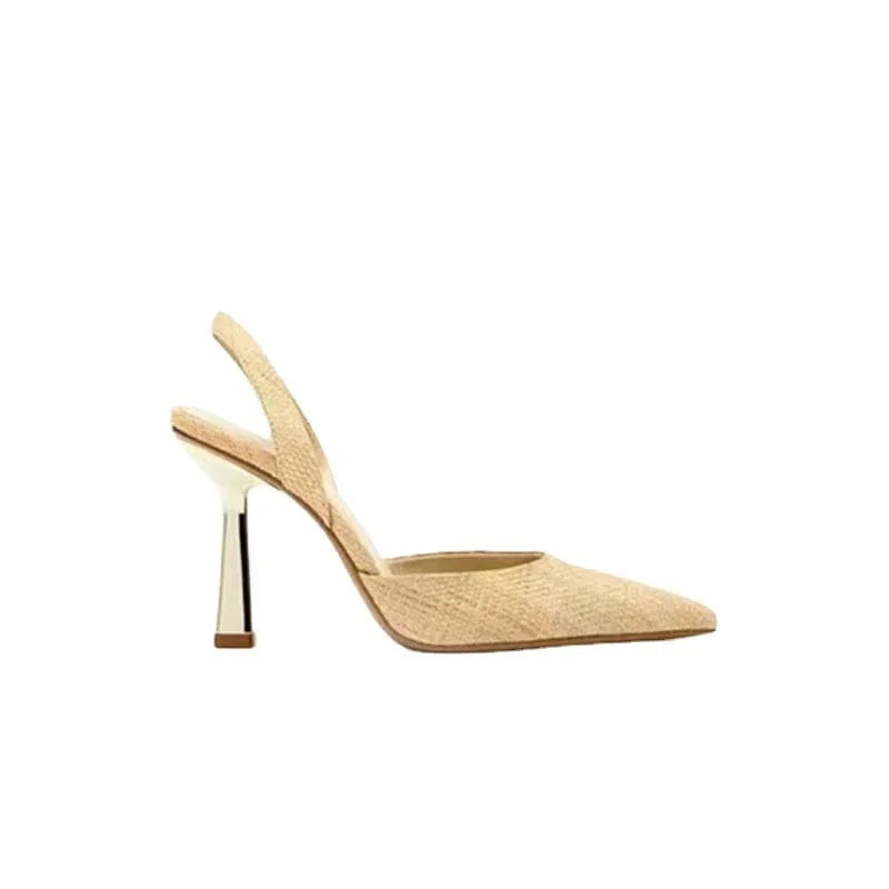 ZA2023 Spring New Women's Shoes Pure Color Temperament Pointy Toe Baotou Empty High Heel Cool Fashion Black Gold Sandals Luxury