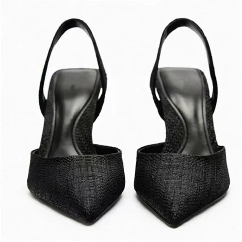 ZA2023 Spring New Women's Shoes Pure Color Temperament Pointy Toe Baotou Empty High Heel Cool Fashion Black Gold Sandals Luxury