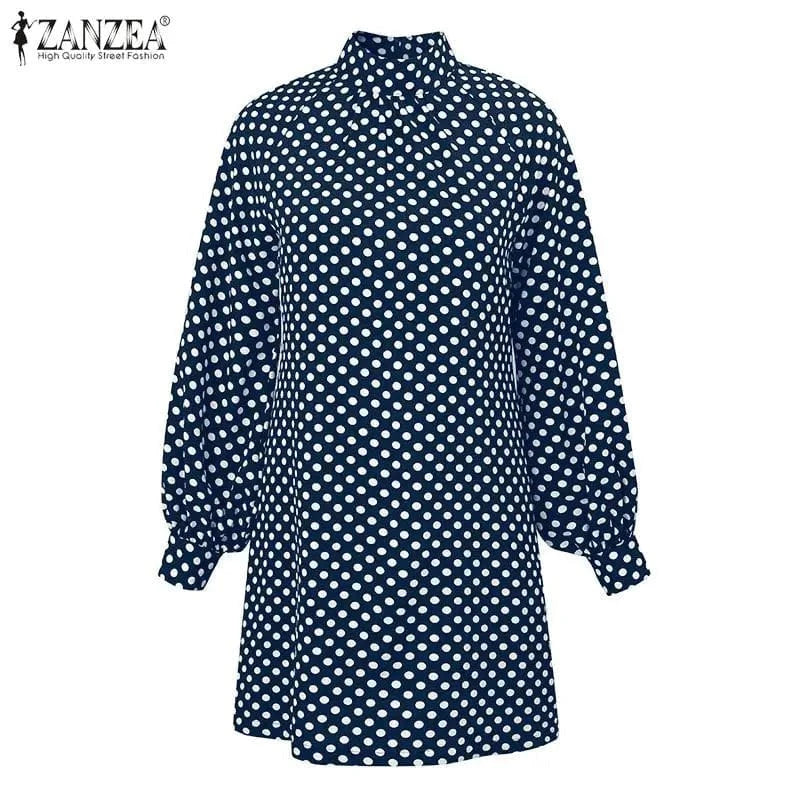 ZANZEA Bohemian Printed Vestidos 2024 Women Turtleneck Dresses Casual Zipper Mini Sundress Fashion Lantern Long Sleeve Robe