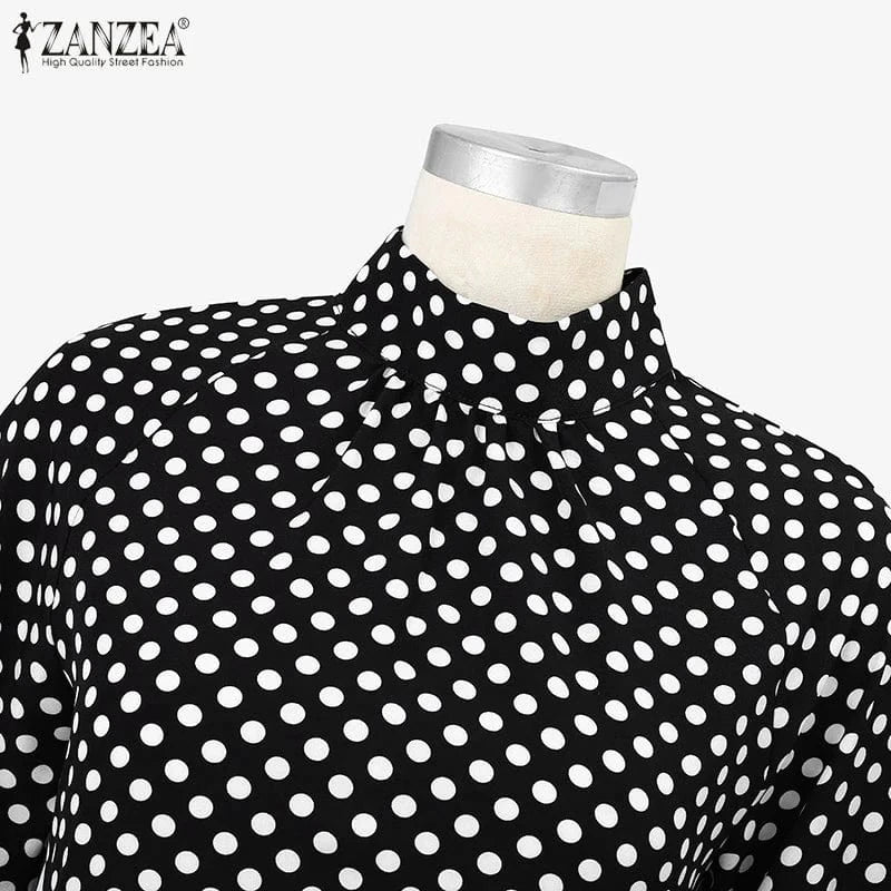 ZANZEA Bohemian Printed Vestidos 2024 Women Turtleneck Dresses Casual Zipper Mini Sundress Fashion Lantern Long Sleeve Robe