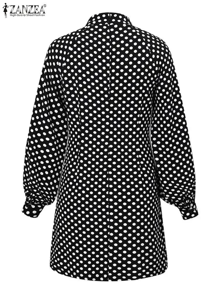 ZANZEA Bohemian Printed Vestidos 2024 Women Turtleneck Dresses Casual Zipper Mini Sundress Fashion Lantern Long Sleeve Robe