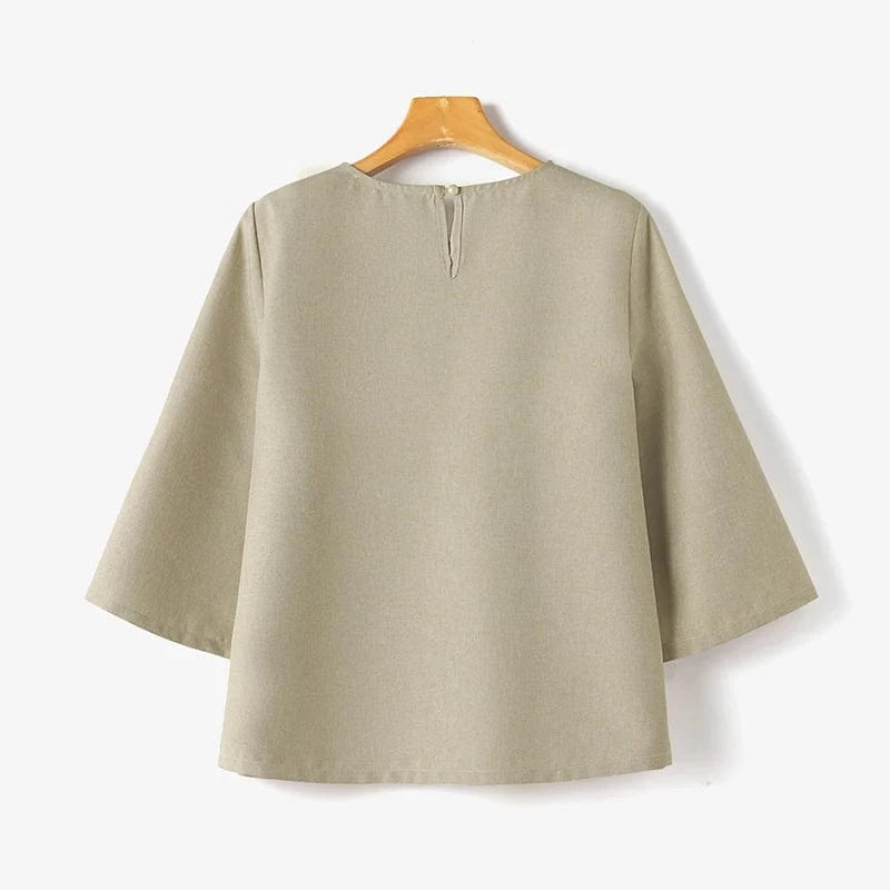 ZANZEA Fashion 3/4 Sleeve Crewneck Blusas Women Solid Blouse Casual Loose Split Cuff Tops 2024 Summer Korean Holiday Tunics