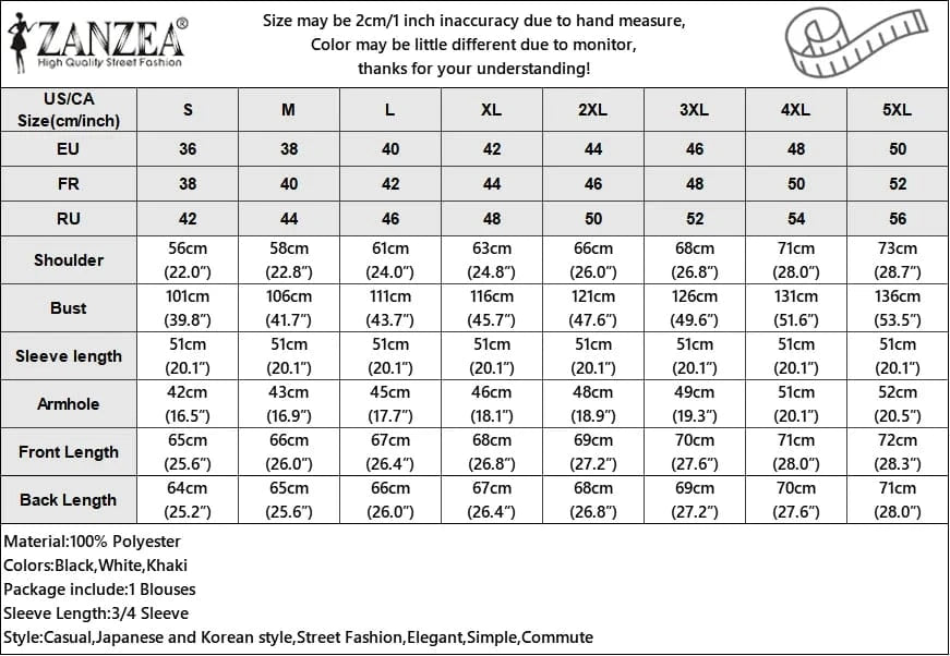 ZANZEA Fashion Lapel V Neck Shirt Women Puff 3/4 Sleeve Blouse Office Casual Loose Solid Color Tops 2024 Summer Street Tunics