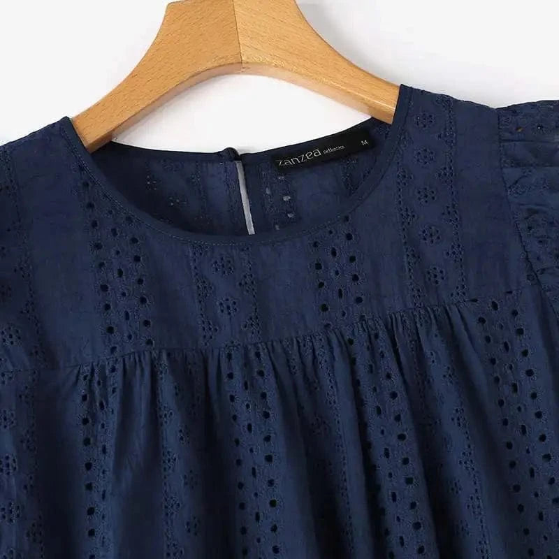 ZANZEA Summer Korean Lace Cotton Vest Women White Cap Sleeve Tanks Blouse Fashion Hollow Out Ruffle Camis Sweety O-neck Tank Top