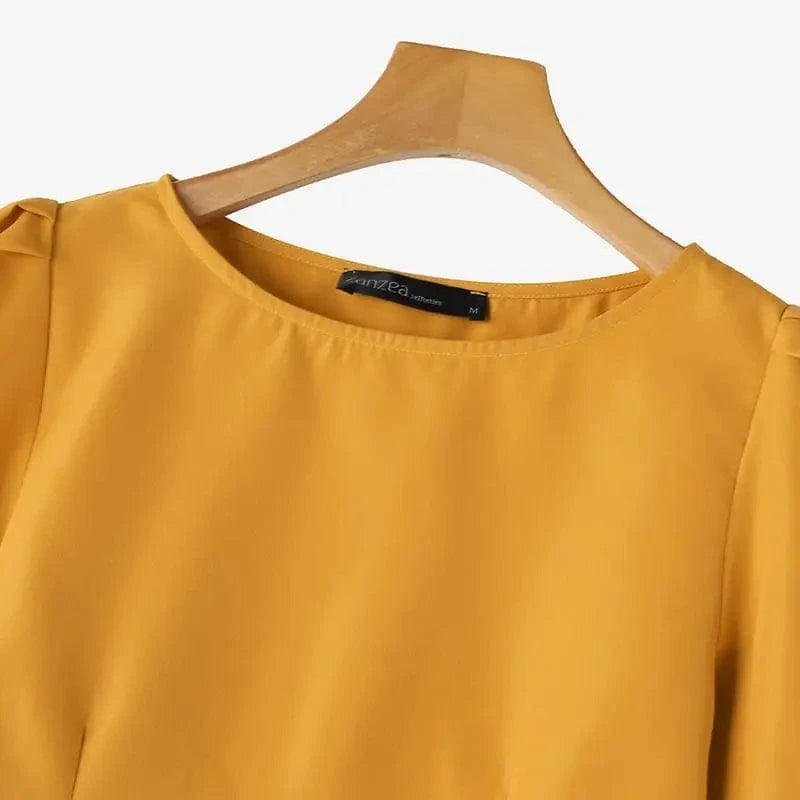 ZANZEA Women Elegant Party Blouse Summer Puff 3/4 Sleeve Tops Shirt 2024 Fashion Solid Boat Neck Tunic Korean Office Lady Blusas