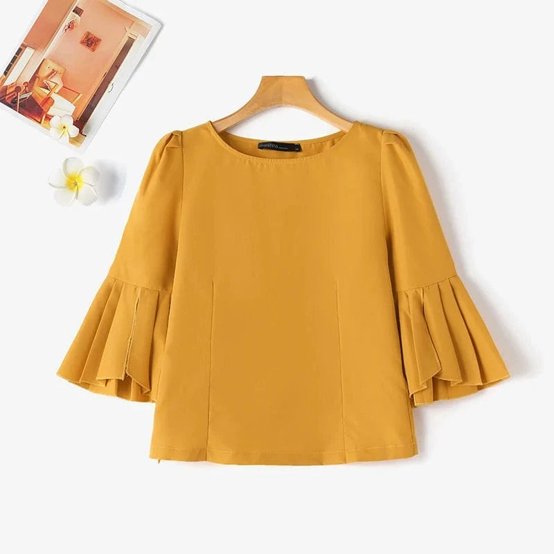 ZANZEA Women Elegant Party Blouse Summer Puff 3/4 Sleeve Tops Shirt 2024 Fashion Solid Boat Neck Tunic Korean Office Lady Blusas
