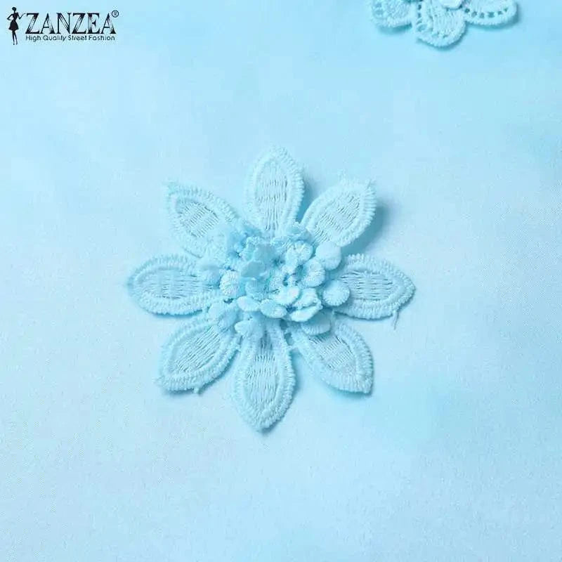 ZANZEA Women Elegant Sleeveless Mini Dress Korean Decor Flower Bow Tank Robe 2024 Autumn Round Neck Vestidos Holiday Party Dress