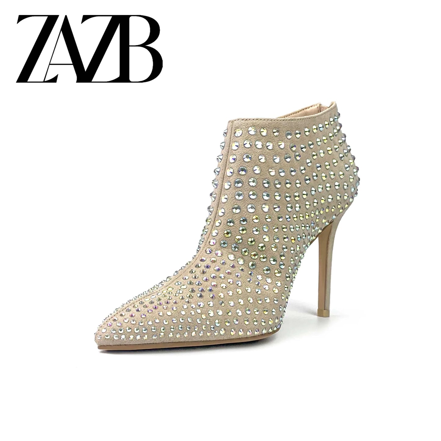 ZAZB Autumn New Women's Boot with Black Broken Diamonds and Fine Heel High Elastic Mid length Boots
