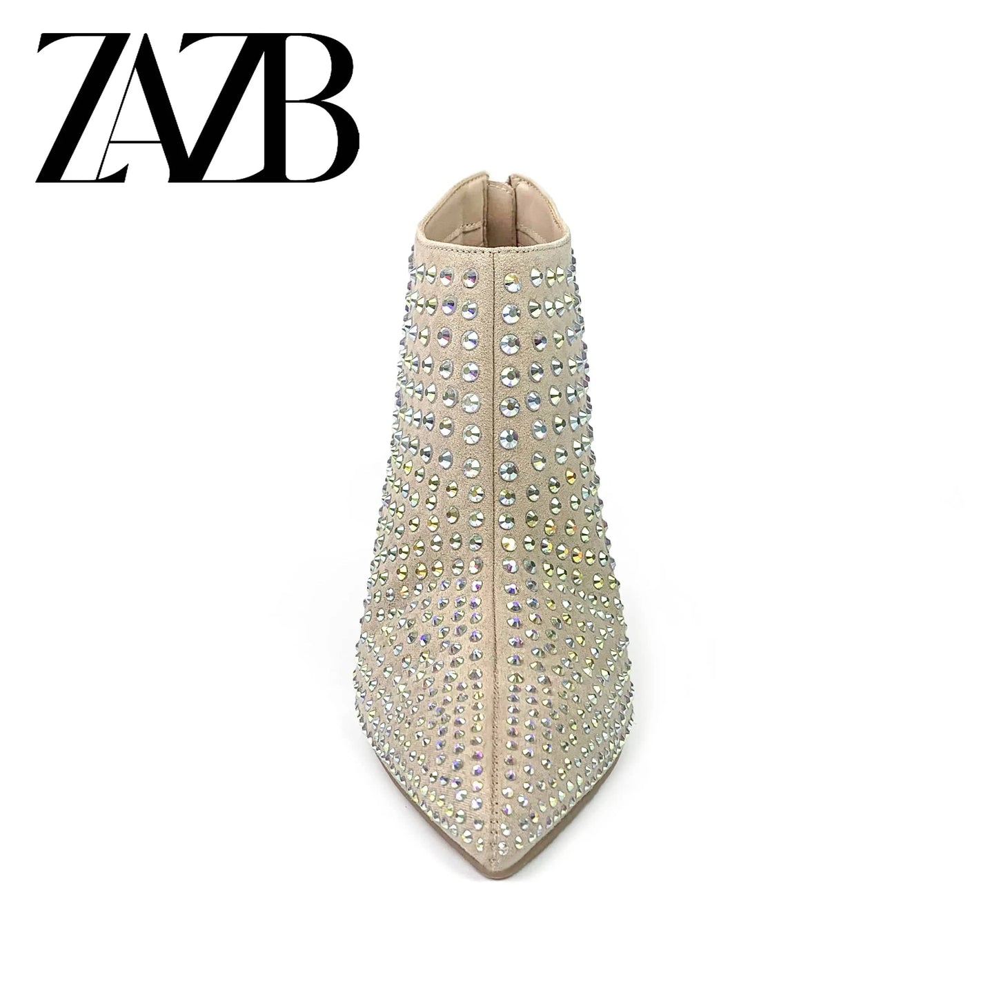 ZAZB Autumn New Women's Boot with Black Broken Diamonds and Fine Heel High Elastic Mid length Boots