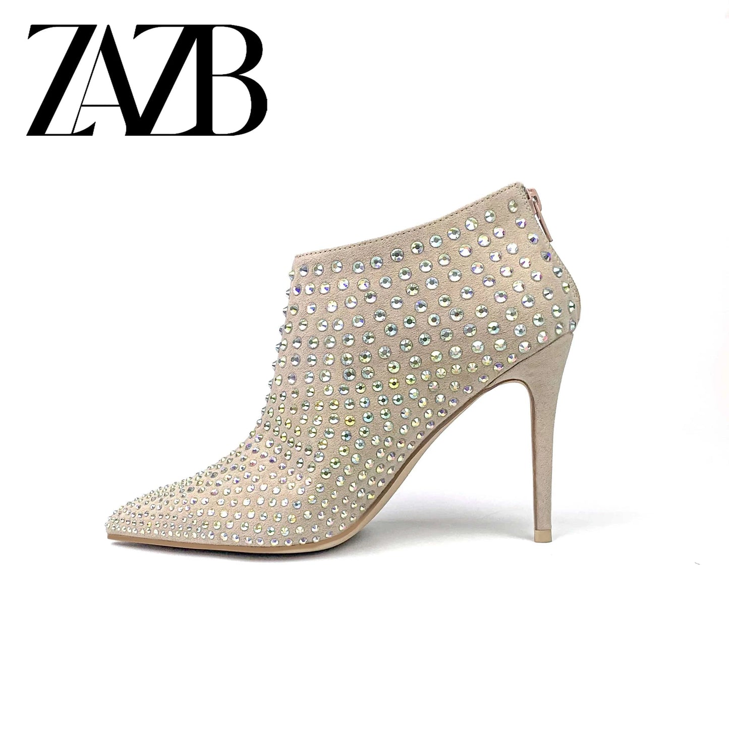 ZAZB Autumn New Women's Boot with Black Broken Diamonds and Fine Heel High Elastic Mid length Boots