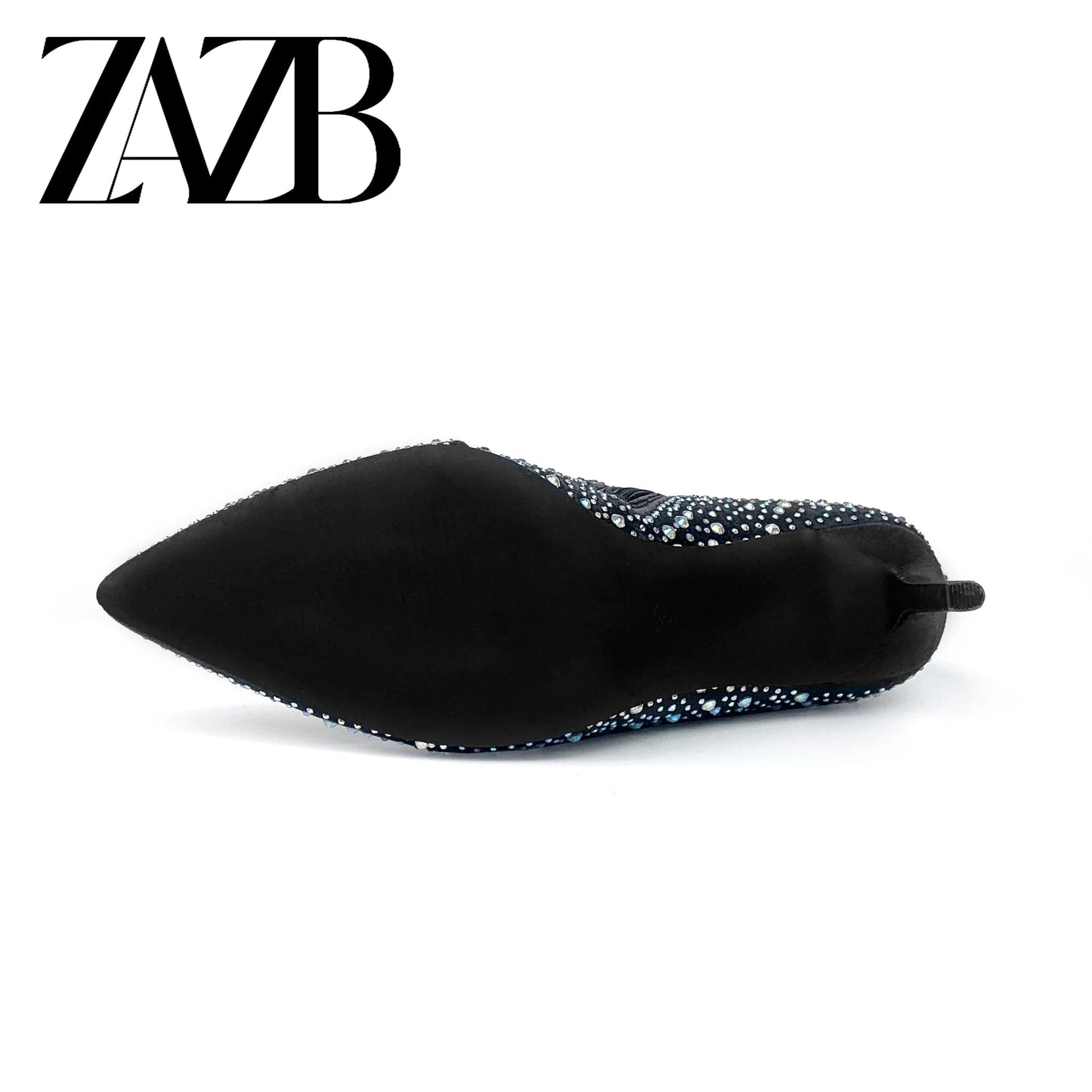 ZAZB Autumn New Women's Boot with Black Broken Diamonds and Fine Heel High Elastic Mid length Boots