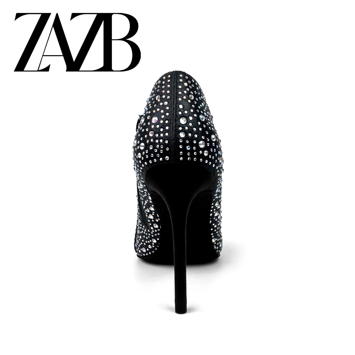 ZAZB Autumn New Women's Boot with Black Broken Diamonds and Fine Heel High Elastic Mid length Boots