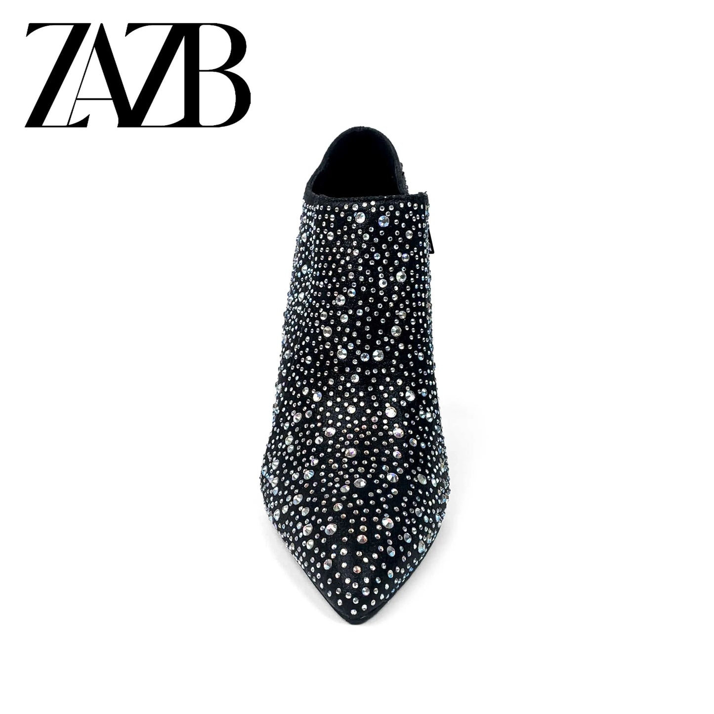 ZAZB Autumn New Women's Boot with Black Broken Diamonds and Fine Heel High Elastic Mid length Boots