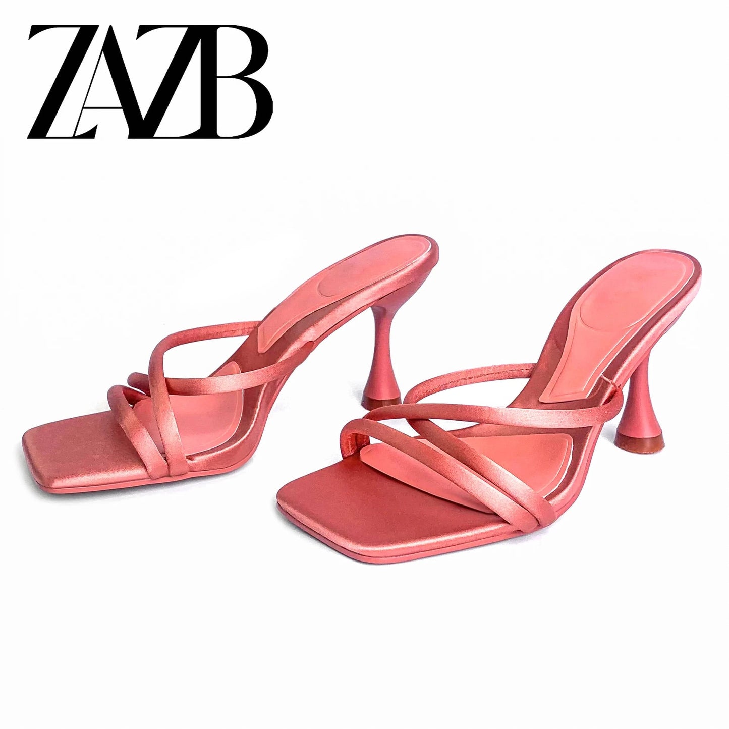 ZAZB Brand Customized Leather Coral Red High Heel Slippers Women's Slippers Wedding Bride Women's and Women's Dress