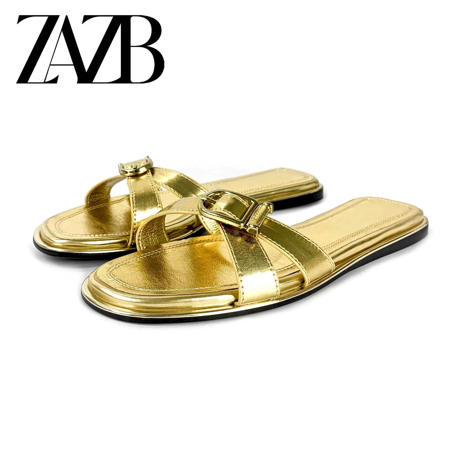 ZAZB Brand Customized Leather Metal Buckle Decoration Women's Slippers Luxury Slippers Wedding Bride Women