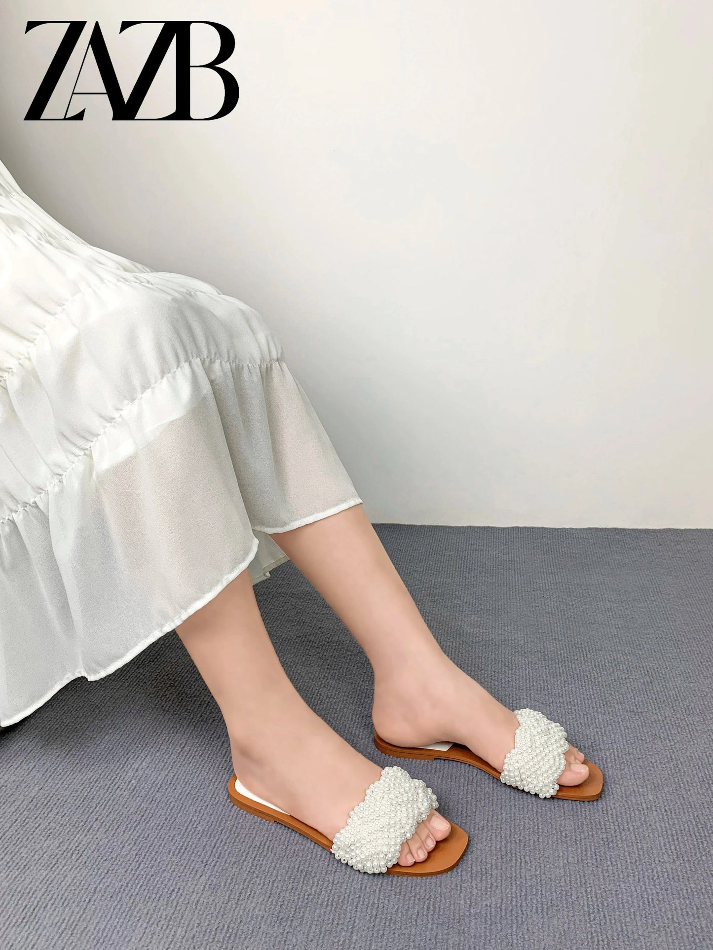 ZAZB Brand Customized Leather Pearl Slippers Women's Slippers Wedding Bride Women's and Women's Dress