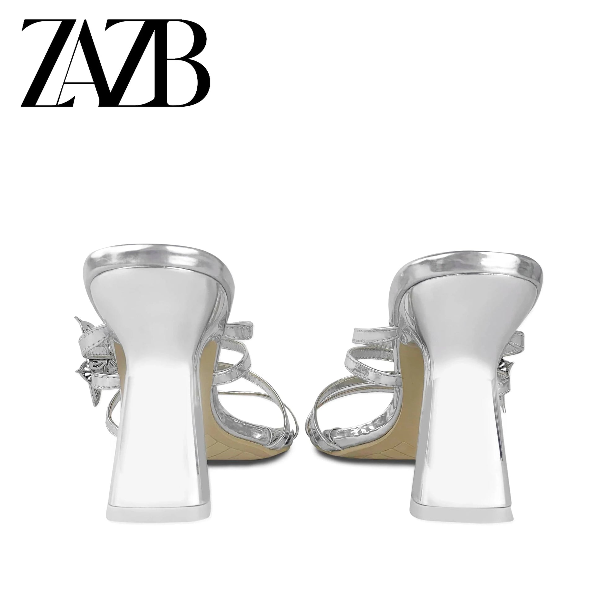 ZAZB Brand Customized Leather Silver Lacquer Leather High Heel Slippers Women's Slippers Wedding Dress Women's Clothing