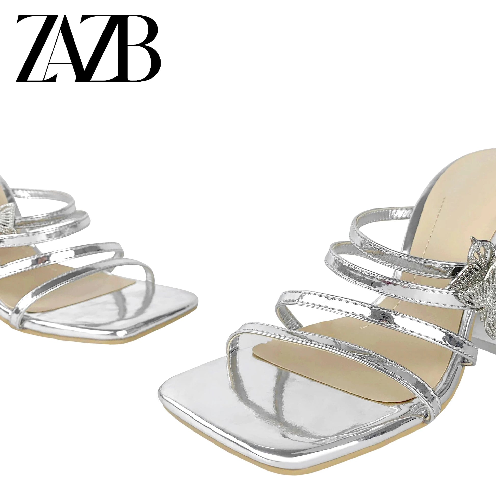 ZAZB Brand Customized Leather Silver Lacquer Leather High Heel Slippers Women's Slippers Wedding Dress Women's Clothing