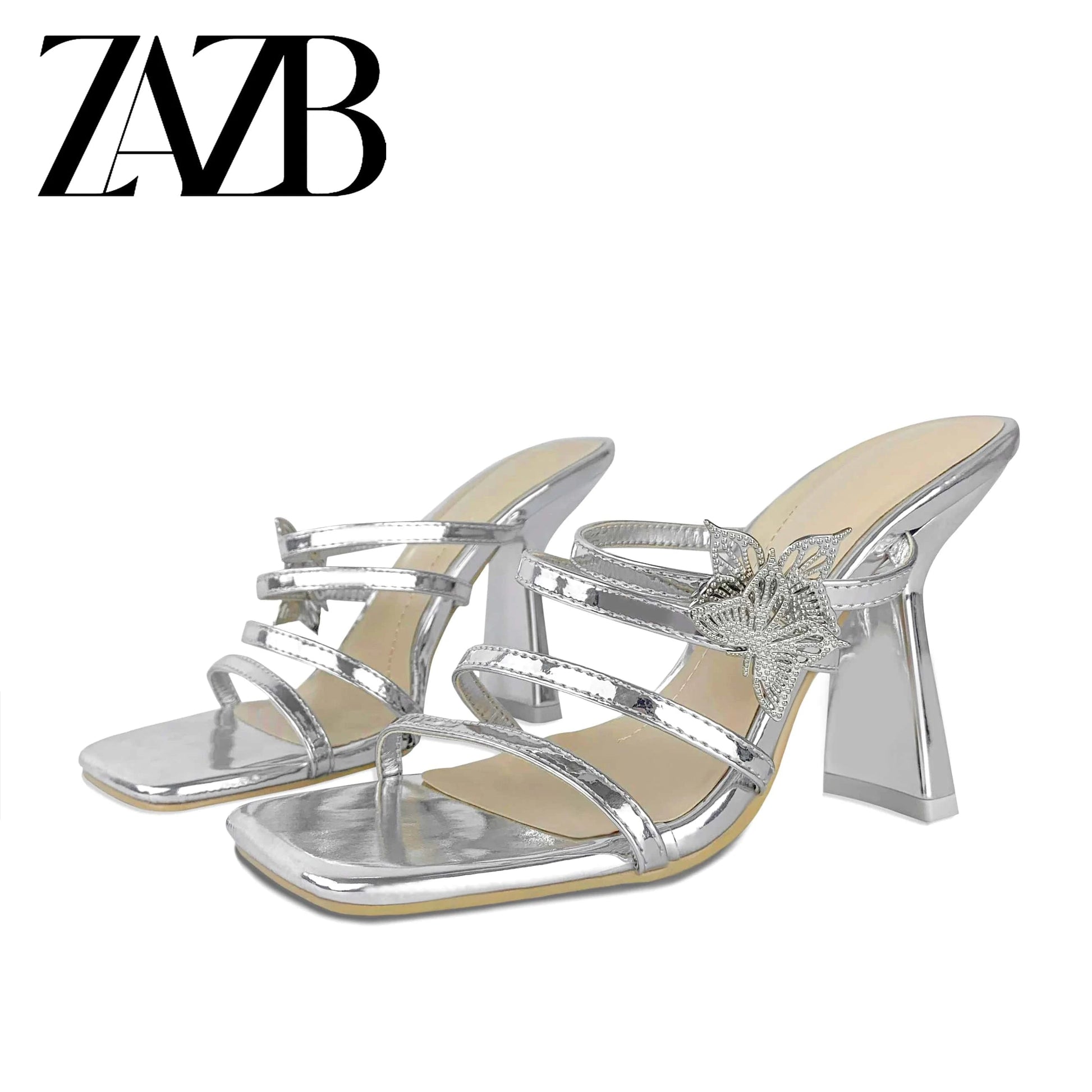 ZAZB Brand Customized Leather Silver Lacquer Leather High Heel Slippers Women's Slippers Wedding Dress Women's Clothing
