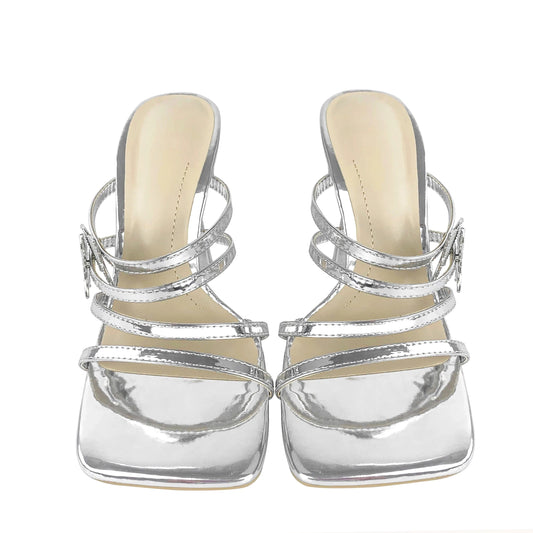 ZAZB Brand Customized Leather Silver Lacquer Leather High Heel Slippers Women's Slippers Wedding Dress Women's Clothing
