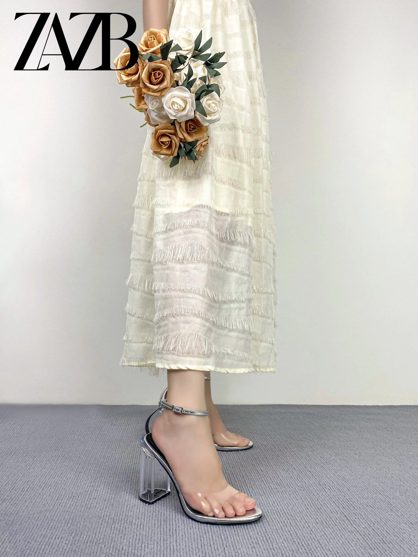 ZAZB Brand Women's Customized Leather High Heels Transparent Heel Sandals Slim Fit Wedding Bride Elegant Woman