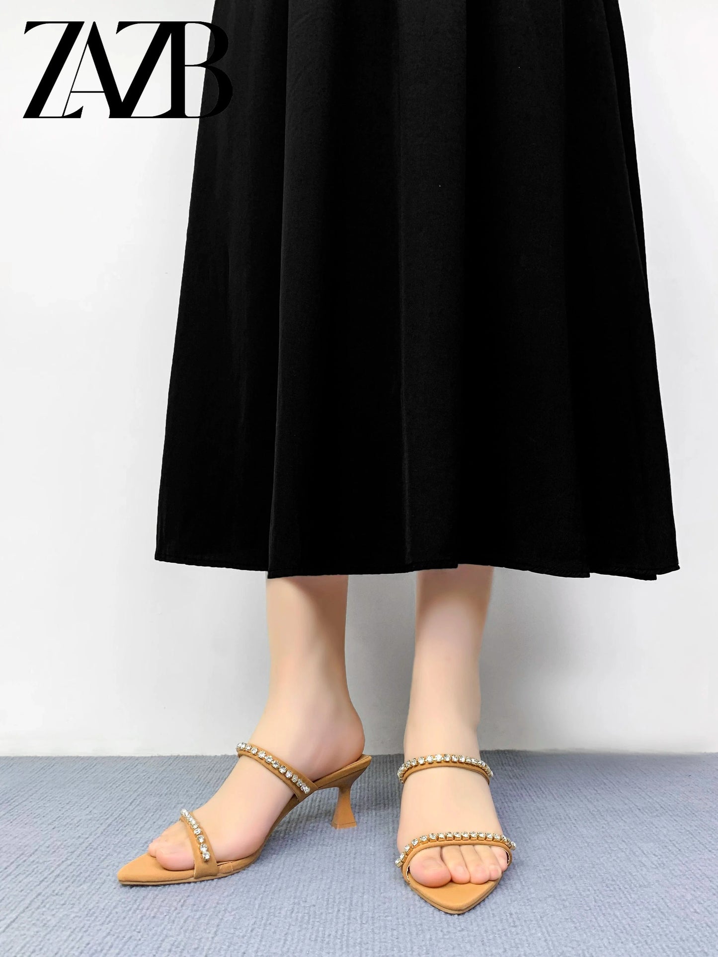 ZAZB New design formal Women's high heel slippers dress wedding chaussures femmes dew heel shoes sexy shining diamond for ladies