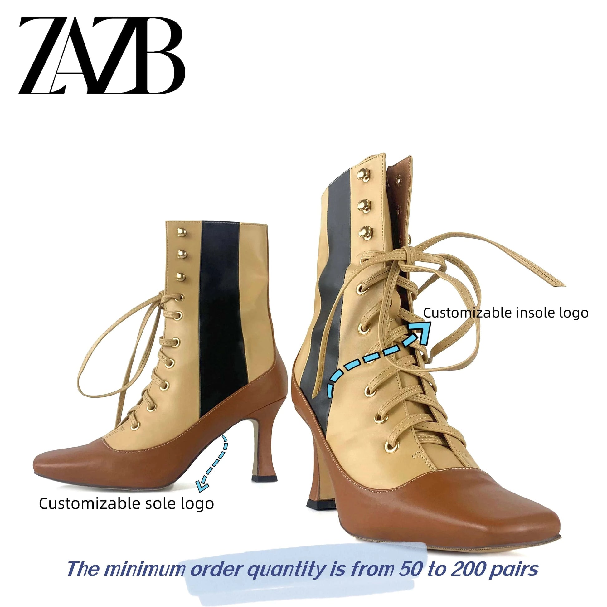 ZAZB Winter pointed women's mid length short boots with thin heels and lace up black women's ankle leather shoes