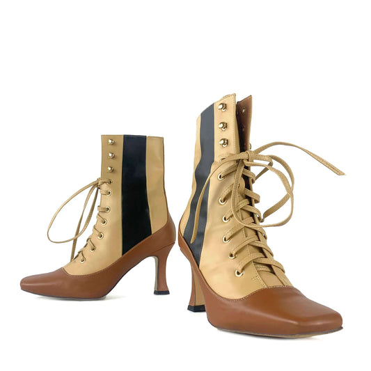 ZAZB Winter pointed women's mid length short boots with thin heels and lace up black women's ankle leather shoes