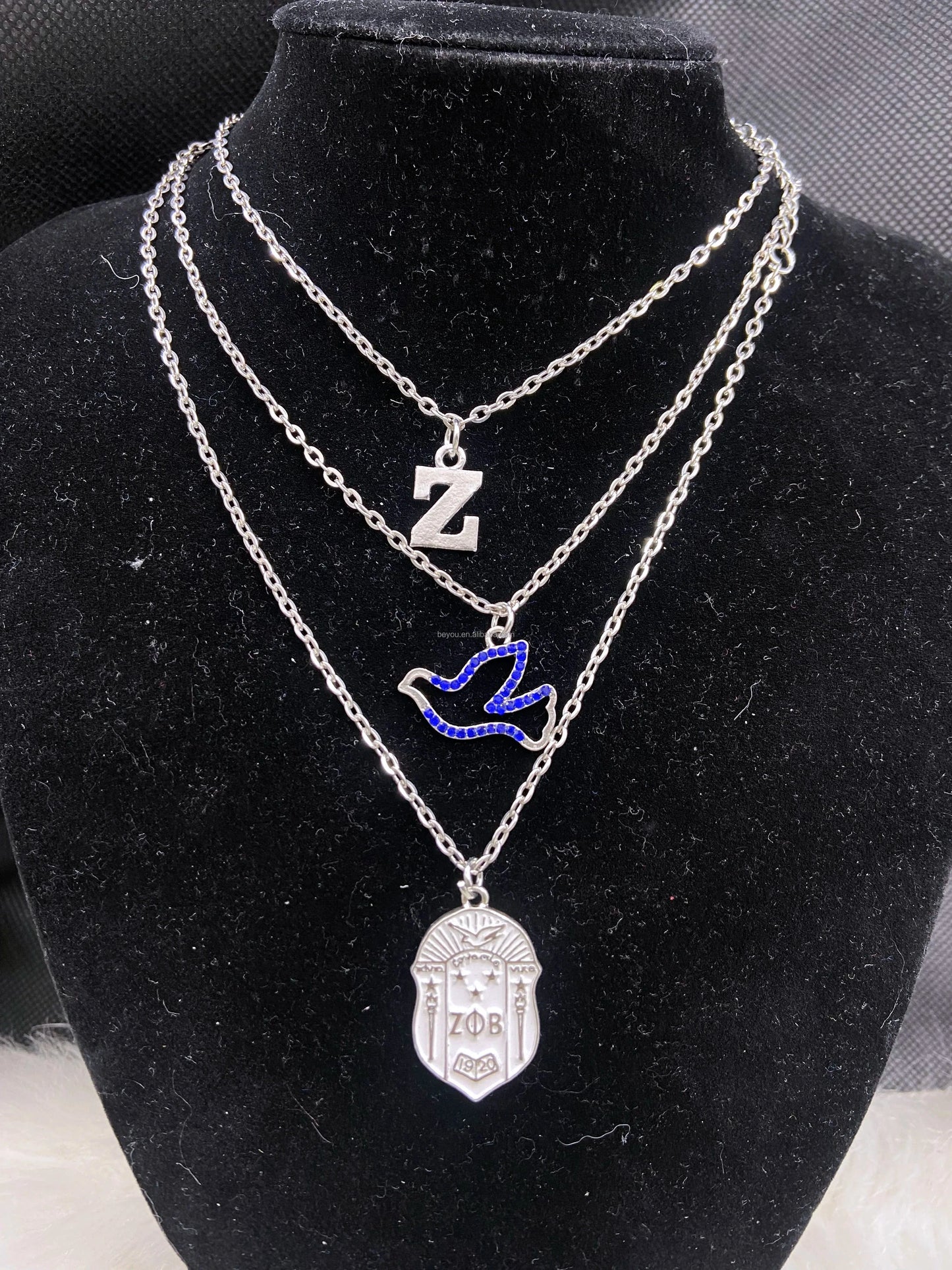 ZETA 10mm Elegant White Glass Pearl Knot Greek Letters Pendant Necklace Bracelet Set Women Jewelry Sorority Party Gift