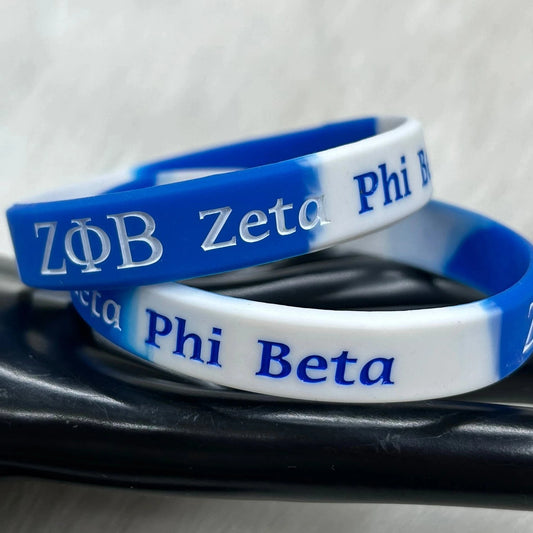 Zeta Phi Beta Silicone Bracelet sorority ZPB Blue White Wristbands PVC Bracelet Fellowship Rubber Bracelets