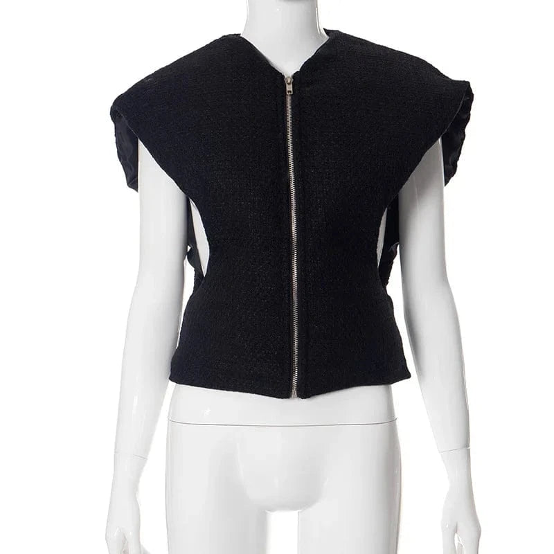 ZHEZHE 2024 Fall Winter Puffy Vest Top Women Outfits Sleeveless Zipper Thick Warm Coat Fashion Puffer Jackets