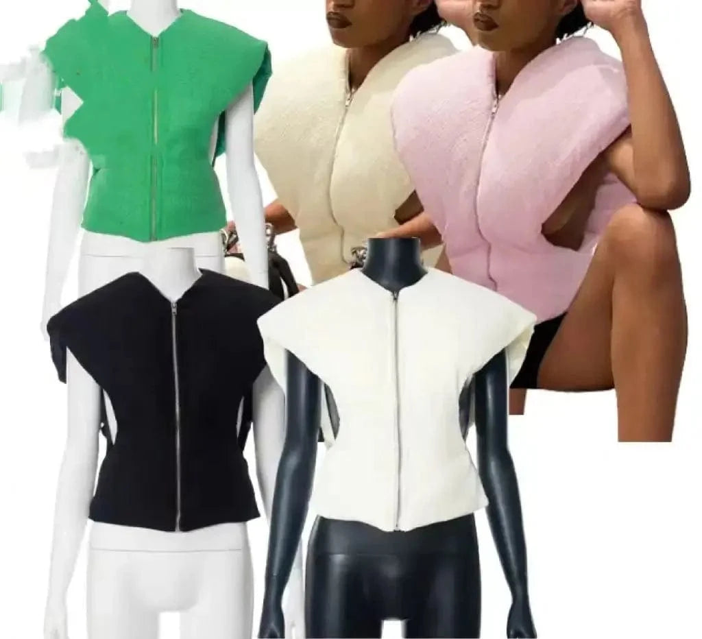 ZHEZHE 2024 Fall Winter Puffy Vest Top Women Outfits Sleeveless Zipper Thick Warm Coat Fashion Puffer Jackets