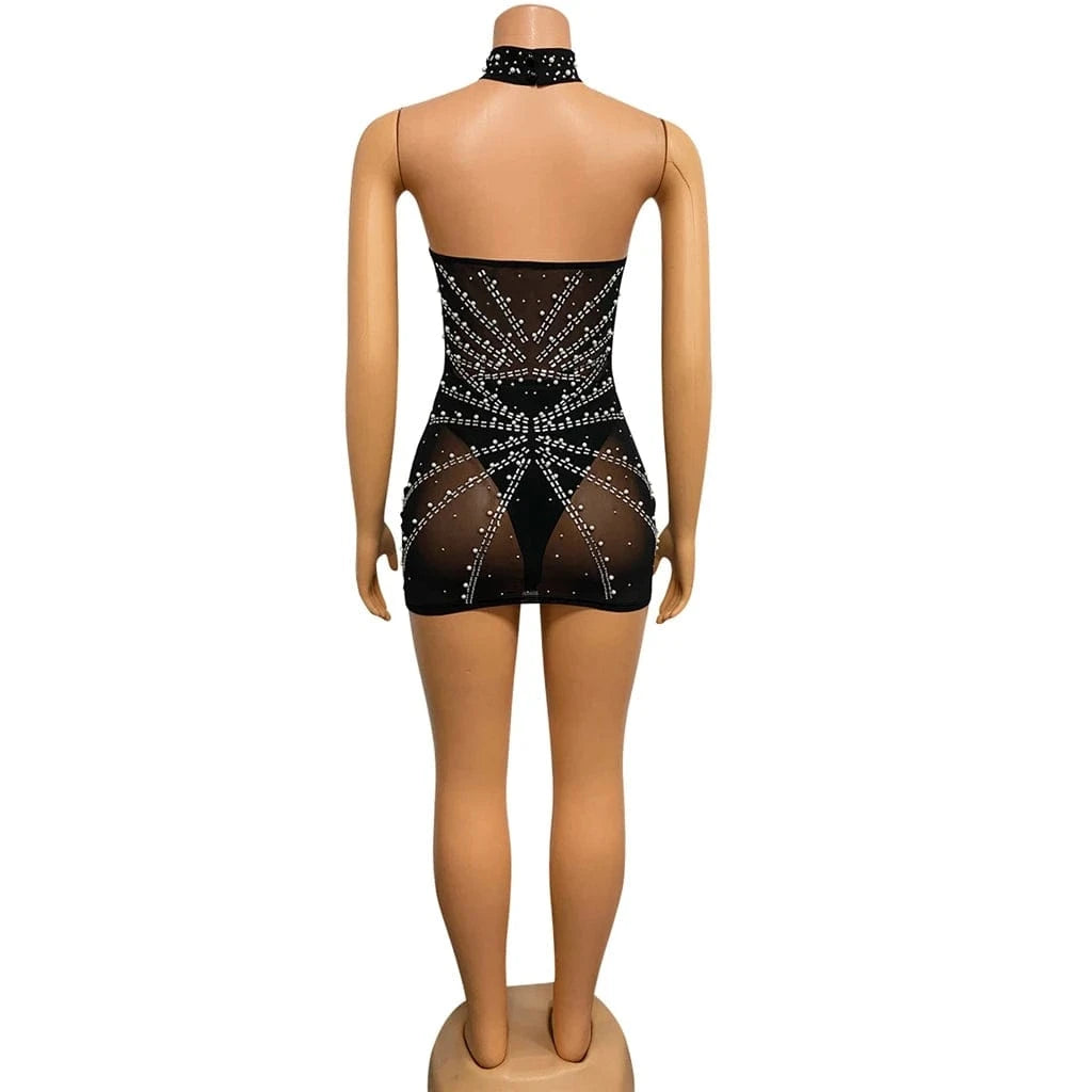 ZHEZHE 2024 New Arrival Sexy See Through Tube Dress With Underwear Rhinestone 3 Piece Night Club Party Dress
