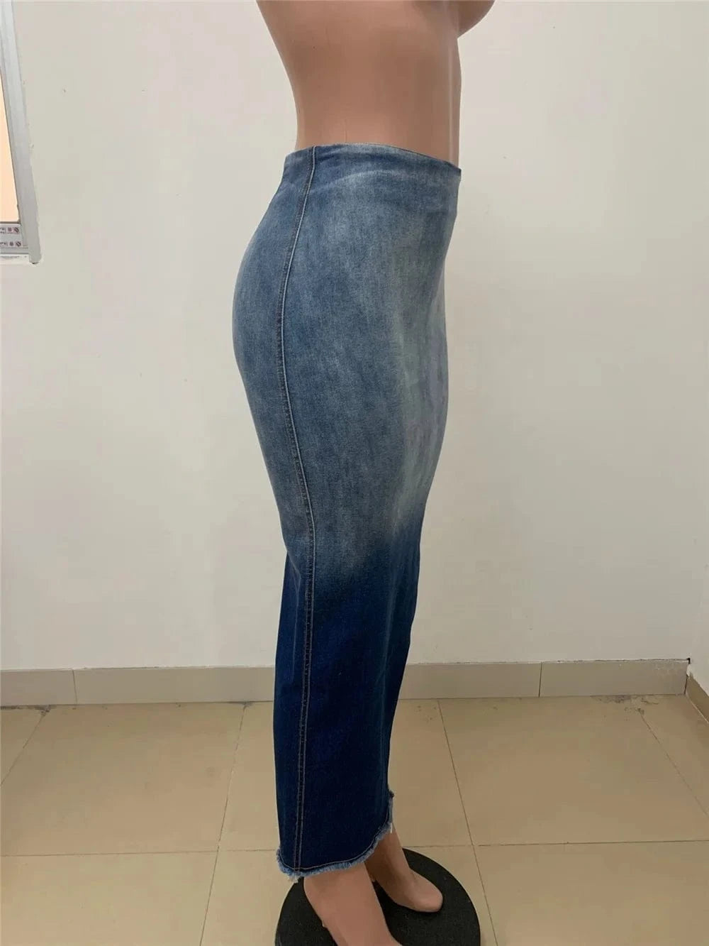 ZHEZHE 2024 New Fall Women Clothes Fashion Slit-fringed Denim Skirt Sexy Denim Bodycon Gradient Women's Skirts